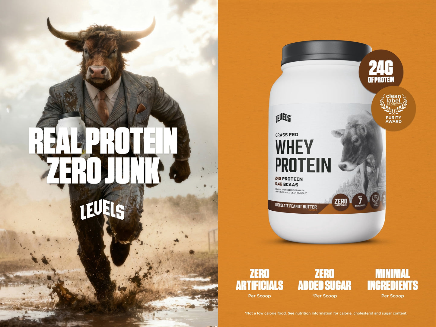Grass Fed Whey Protein Powder, No Artificials, 24G of Protein, Chocolate Peanut Butter, 2LB
