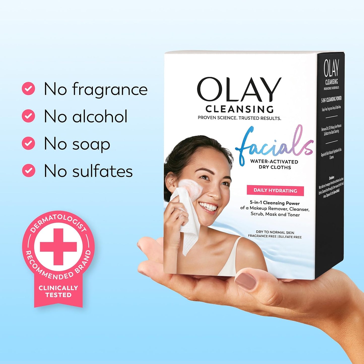 Makeup Remover Wipes, Daily Facials Hydrating Face Cleanser for Normal to Dry Skin, Alcohol & Fragrance Free, Soft Face Wash Towels, Travel Essentials for Women, Convenient Dry Cloths, 66 Ct