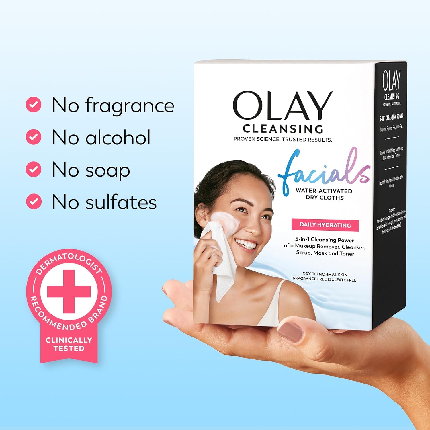 Makeup Remover Wipes, Daily Facials Hydrating Face Cleanser for Normal to Dry Skin, Alcohol & Fragrance Free, Soft Face Wash Towels, Travel Essentials for Women, Convenient Dry Cloths, 66 Ct