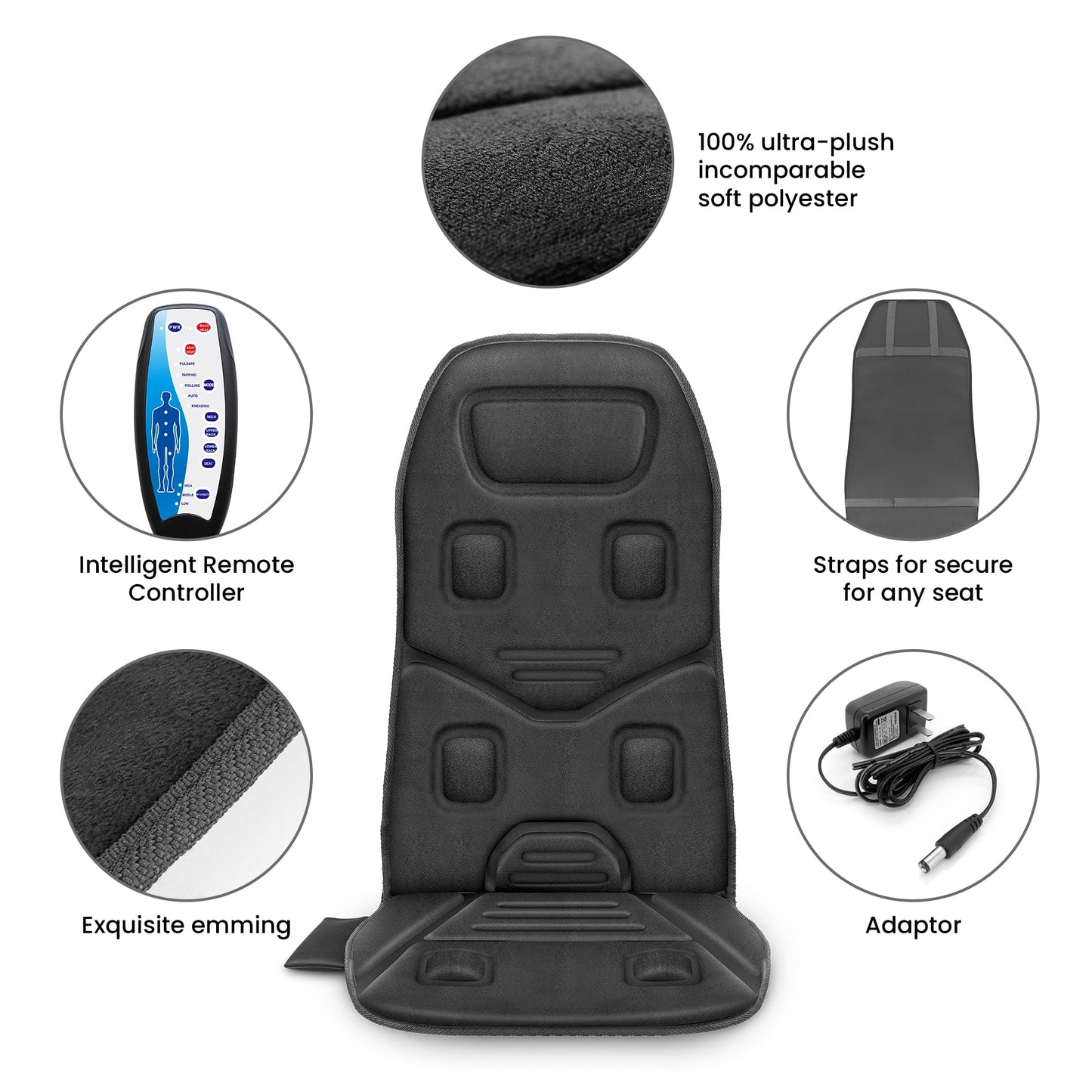 Motors Massage Seat Cushion with 3 Level Heating Pad, Back Massager Chair Pad, Father'S Day Gifts