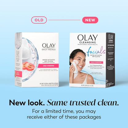 Makeup Remover Wipes, Daily Facials Hydrating Face Cleanser for Normal to Dry Skin, Alcohol & Fragrance Free, Soft Face Wash Towels, Travel Essentials for Women, Convenient Dry Cloths, 66 Ct