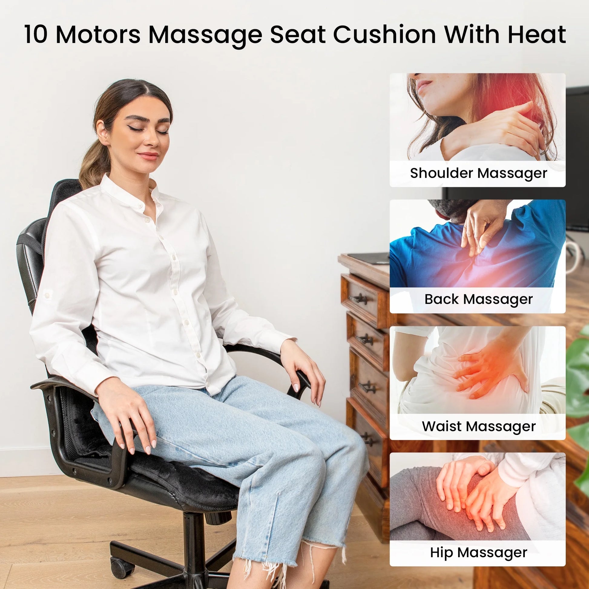 Motors Massage Seat Cushion with 3 Level Heating Pad, Back Massager Chair Pad, Father'S Day Gifts