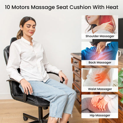 Motors Massage Seat Cushion with 3 Level Heating Pad, Back Massager Chair Pad, Father'S Day Gifts