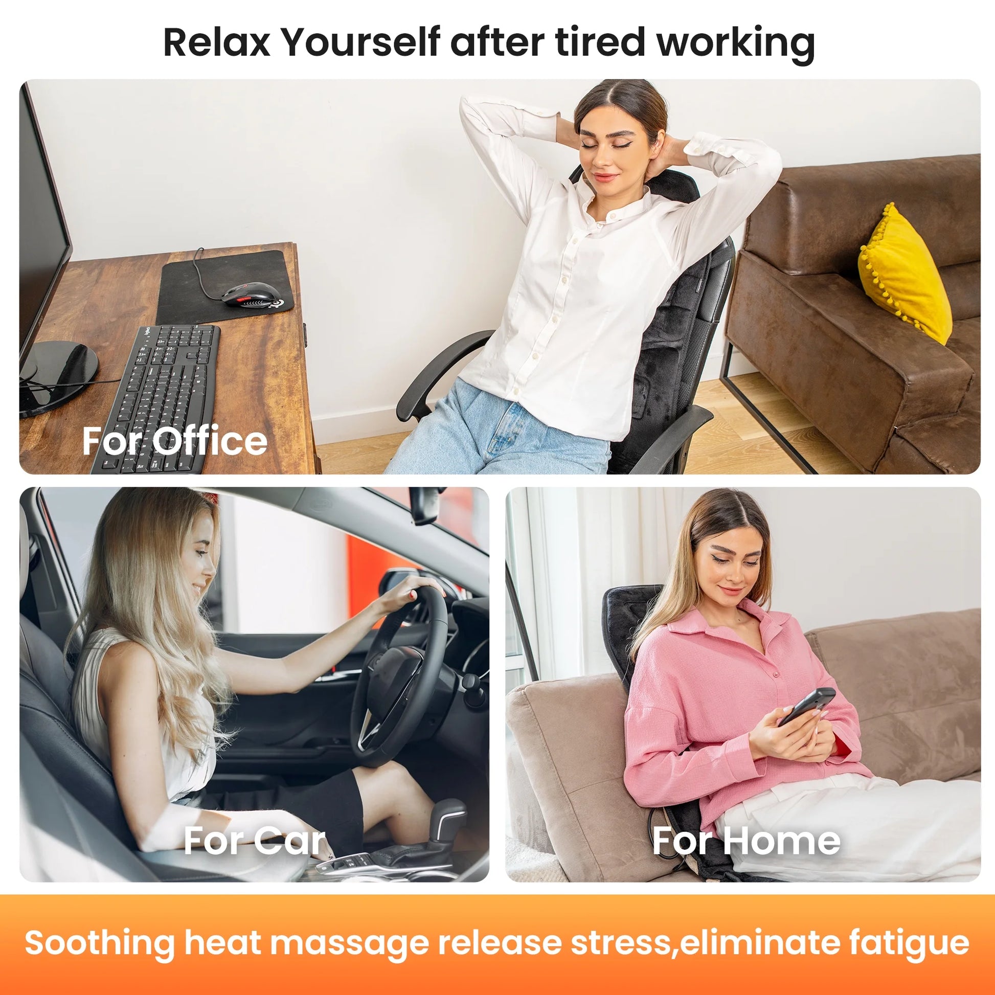Motors Massage Seat Cushion with 3 Level Heating Pad, Back Massager Chair Pad, Father'S Day Gifts