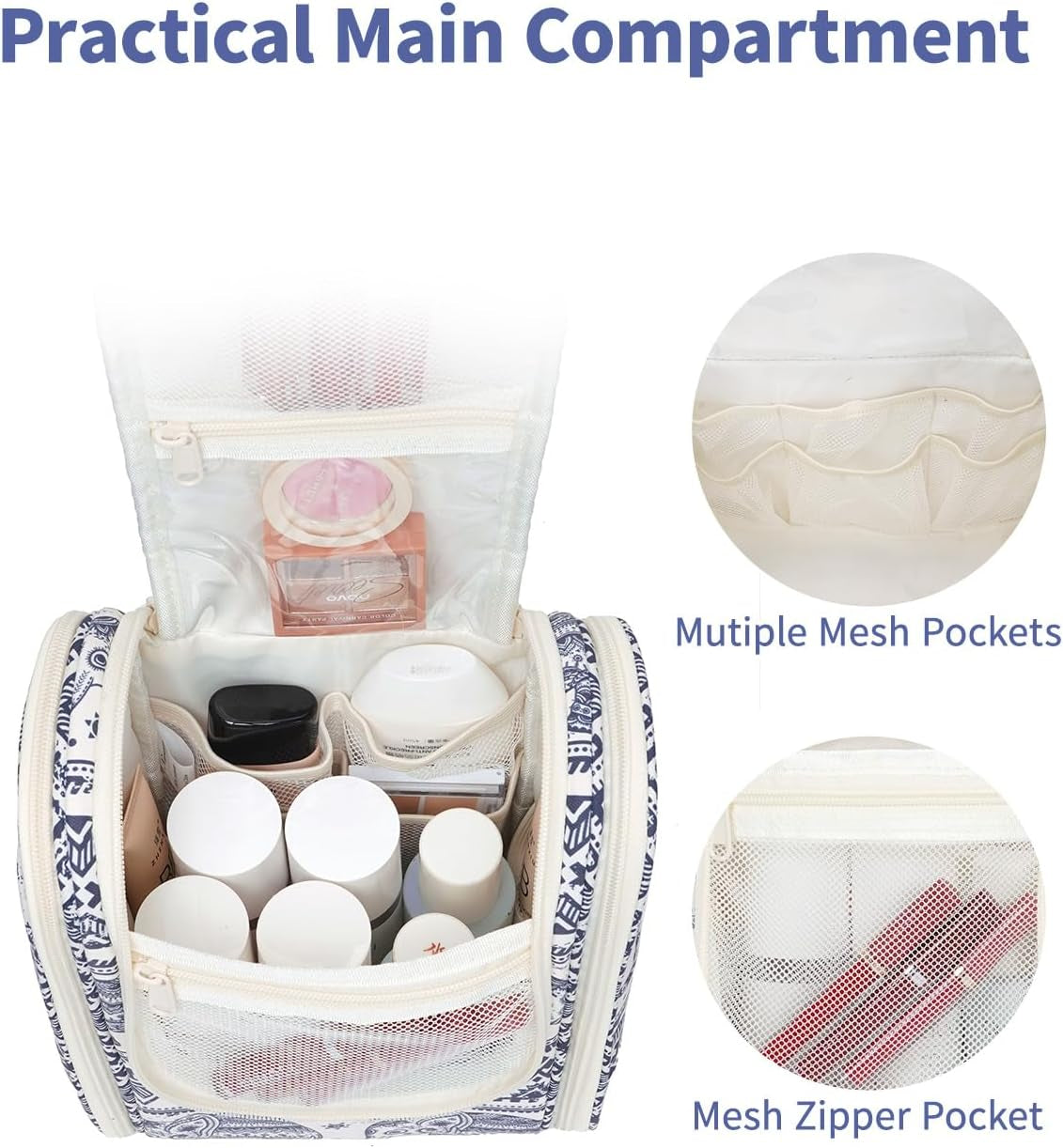 Small Hanging Toiletry Bag Women Travel Makeup Bag Organizer Toiletries Bag for Travel Size Essentials Accessories Cosmetics (Medium, Elephant)