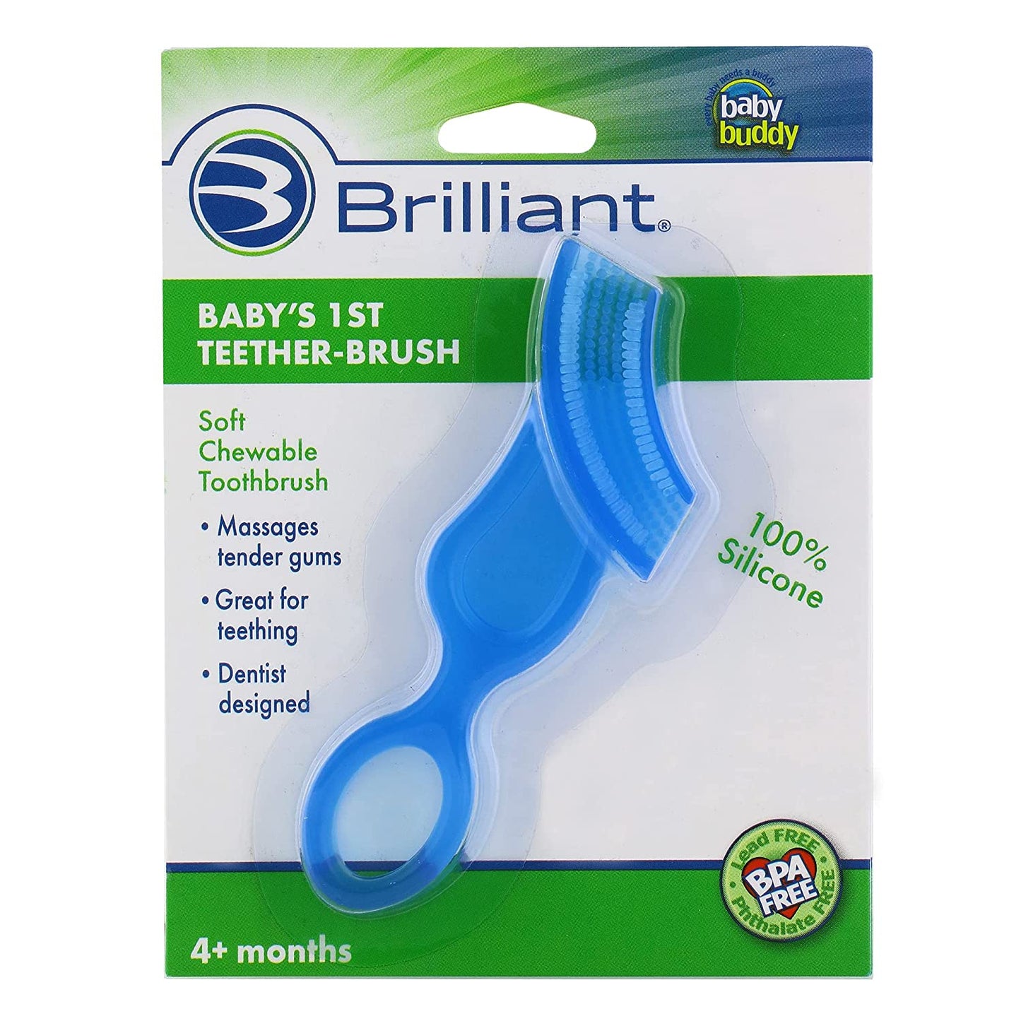 Baby’S First Toothbrush & Teether - Dentist Recommended, Freezer-Safe Silicone for Ages 4+ Months, Teething Relief + Dental Care, Dishwasher Safe, Blue