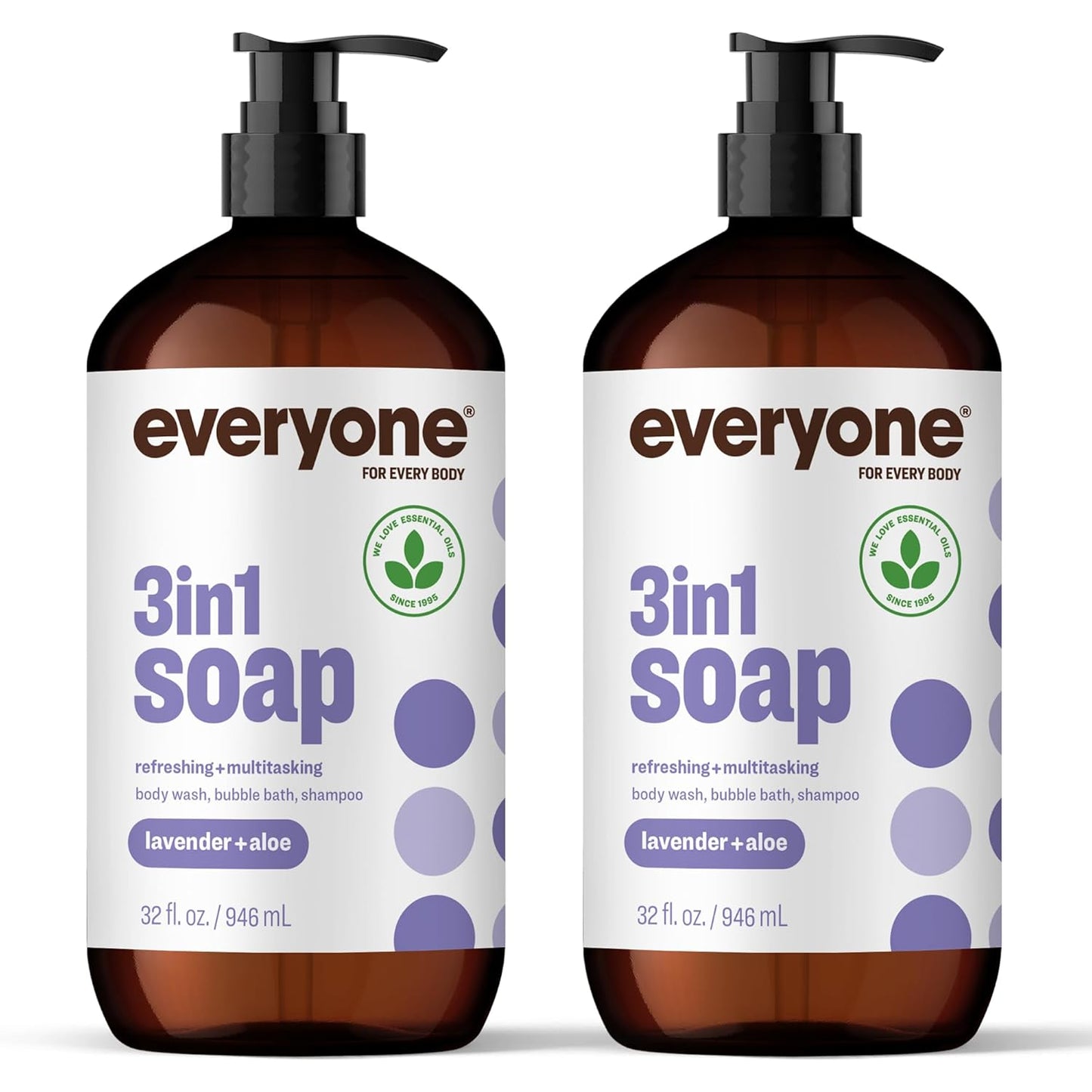 3-In-1 Soap, Body Wash, Bubble Bath, Shampoo, 32 Ounce (Pack of 2), Lavender and Aloe, Made with Essential Oils for Men and Women