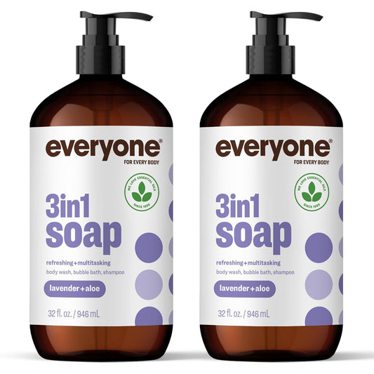 3-In-1 Soap, Body Wash, Bubble Bath, Shampoo, 32 Ounce (Pack of 2), Lavender and Aloe, Made with Essential Oils for Men and Women