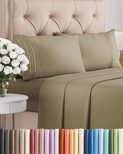Queen Size Sheet Set - 4 Piece Set - Hotel Luxury Bed Sheets - Extra Soft - Deep Pockets - Easy Fit - Breathable & Cooling Sheets - Wrinkle Free - Comfy – Khaki Bed Sheets - Queen Sheets