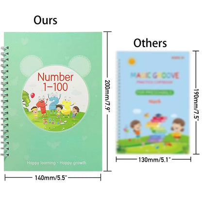 Magic Groove Handwriting Practice Copybook, Reusable A5 Learning Notebook for Kids, 5 Books with 2 Pens