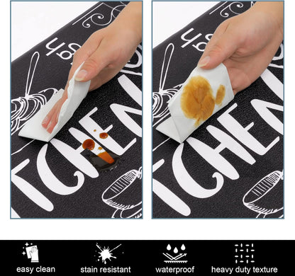 anti Fatigue Kitchen Mat Set of 2 Non Slip Thick Cushioned Kitchen Rug Sets with Runner 17"X48"+17"X28" Heavy Duty Comfort Standing Mats Waterproof Kitchen Carpet