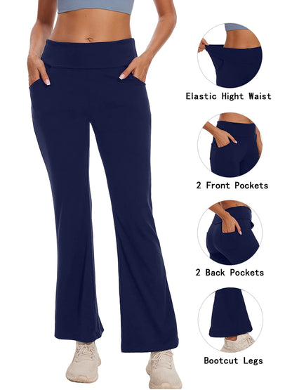 Womens Bootcut Yoga Pants Flare Workout Legging with Pockets High Waist Lightweight Bottoms Activewear Navy Blue 3XL