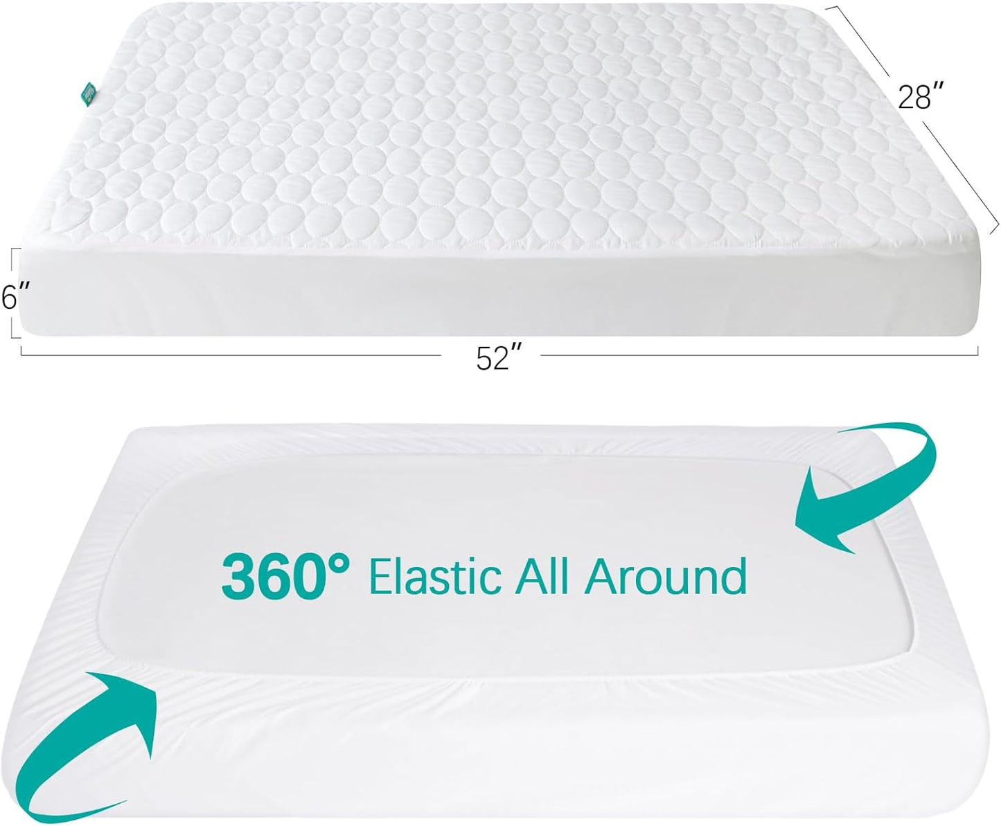 Crib Mattress Protector Pad Waterproof, Toddler Machine Washable & Dryer Fit Baby Bed Mattress Protector (Standard Size 52” X 28”)
