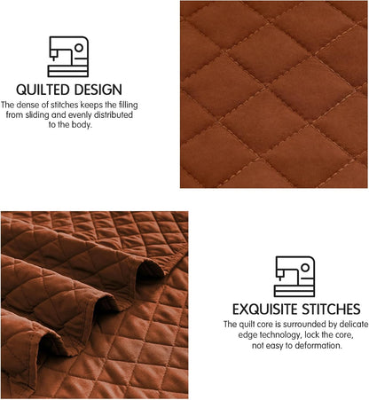 Quilt Set King Rust Lightweight Bedspread Soft Reversible Coverlet for All Season 3Pcs Burnt Orange Diamond Quilted Bedding Sets (1 Quilt 2 Pillow Shams)(106"X96")