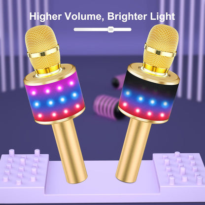 Karaoke Microphone for Kids & Adults - Bluetooth Microphones Singing Mic with Disco Lights, Echo Effect, Built-In Speaker Portable Karaoke Player for Party Travel Gifts Q78(Gold)